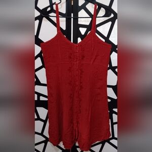 Henna - NWOT - Embroidered Rayon Sleeveless Button Up Mini Dress - Red - OS